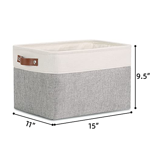 Dullemelo Fabric Storage Basket For Shelves/Closets, Collapsible Rectangle Basket For Organizing Clothes, Toys, Towels, Books, Laundry, Nursery, Dog Toy Basket Empty (White&Gray) #TOP6