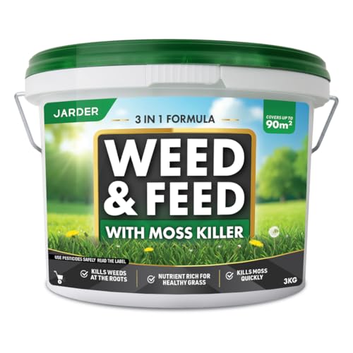 Jarder Weed and Feed Lawn Treatment 3kg - Kills Weeds and Moss in Lawns - Boosts Grass Growth and Colour - Nutrient Rich Lawn Feed Granules