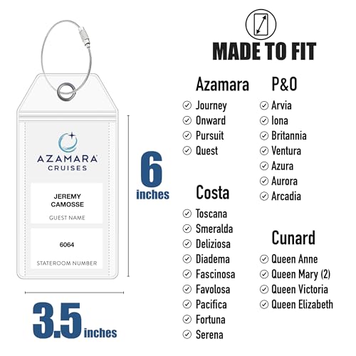 Cruise On Cruise Luggage Tag Holder for Azamara, Costa, P&O & Cunard (4 Pack), Waterproof, Clear & Durable Plastic for Cruise Ship Tags, Cruise Essentials for 2025 & 20263