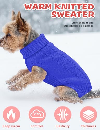 Image of Dog Sweaters for Small Medium Large Dogs Cats, Soft Warm Turtleneck Pullover Solid Cable Knit Fleece Stretch Pet Clothes,Classic Fuzzy Coat for Puppy Girl Boys for Fall Winter Cold Weather
