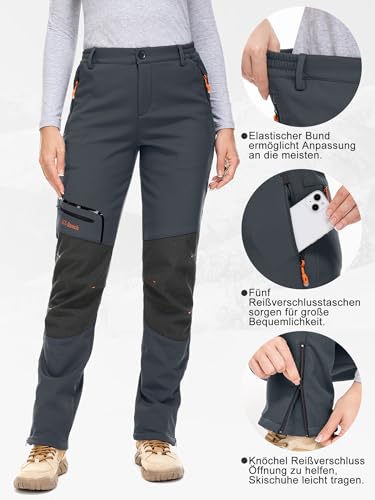 yeyity Damen Wanderhose Wasserdicht Softshellhose Skihose Winddicht Warm Gefüttert Winter Outdoorhose Schneehose Snowboardhose Trekkinghose(6081,Grau,XL)