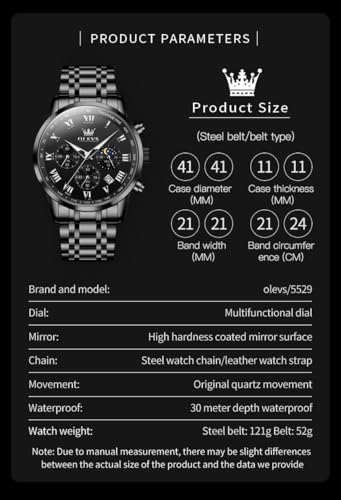 Image of OLEVS Watch for Men Original Analog Quartz Chronograph Luxury Dress Stainless Steel Chain Waterproof Luminous Men's Wrist Watch Date