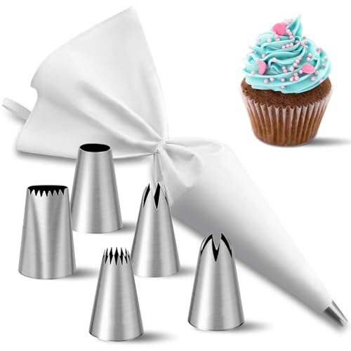Professionelles Spritztüllen Set - 6 Stücke Wiederverwendbare Silikon Spritzbeutel Mit Edelstahl Spritztüllen