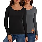 Bonneuitbebe Women's Thermal Shirt 2 Pack Long Sleeve Undershirt Fleece Lined Crewneck Thermal Shirts Base Layer Tops
