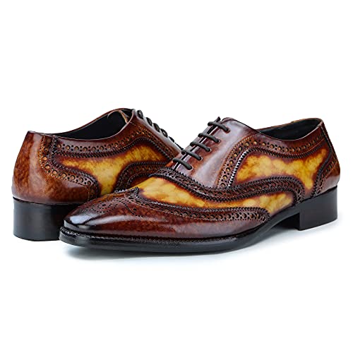 Image of Lethato Wingtip Brogue Oxford Handcrafted Men's Genuine Leather Lace up Dress Shoes