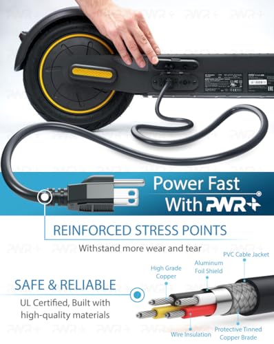 12Ft Fast Charging Cable for Segway Ninebot MAX G3 G2 G30 G30P P65 P100S Electric Scooter Charger Power Cord 3 Prong - Kickscooter Adapter Replacement C5 to NEMA 5-15P Plug (UL Safety Certified) - Thumbnail 2