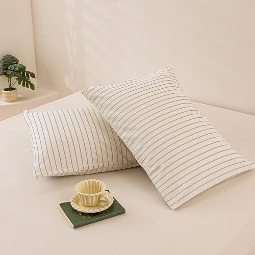 Image of ECOCOTT Striped Pillowcases Standard Size 2 Pack, 100% Washed Cotton Pillow Cases with Envelope Closure, Black Pinstripe Pillow Covers 20 inchx26 inch
