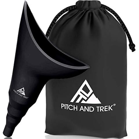 Pitch and Trek Female Urination Device, Silicone Standing Pee Funnel w/Discreet Carry Bag, for Travel, Road Trip, Festival, Camping & Hiking Gear Essentials for Women, Black Cover