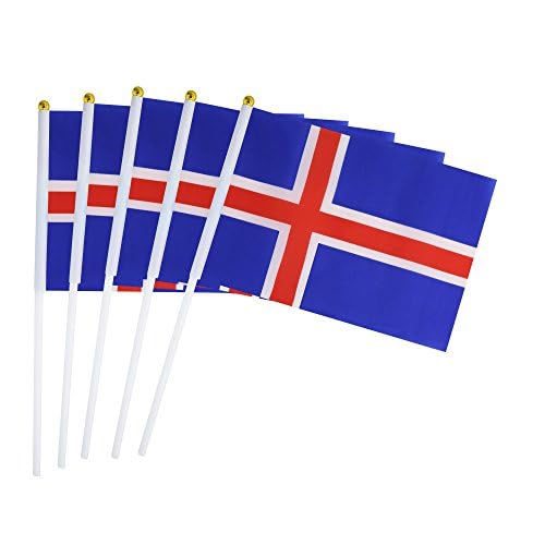 5 Pack Iceland Mini HandHeld Stick Flag,Suitable For Various Holiday Parties,And National Flag Day.