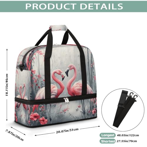 Sports Gym Bag Retro Flower Flamingo Large Travel Duffel Bag With Shoe Compartment Foldable Waterproof Carry-On Weekend Travel Bags for Camping Overnight Yoga Hospital Travel Bags2