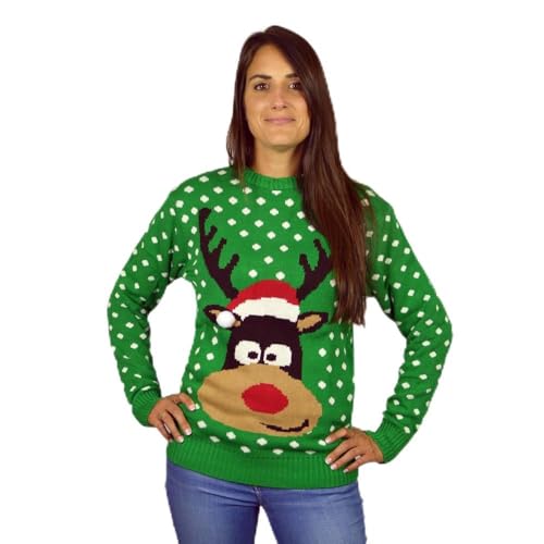 Jersey de Navidad familiar con reno verde para fotos de Nochebuena