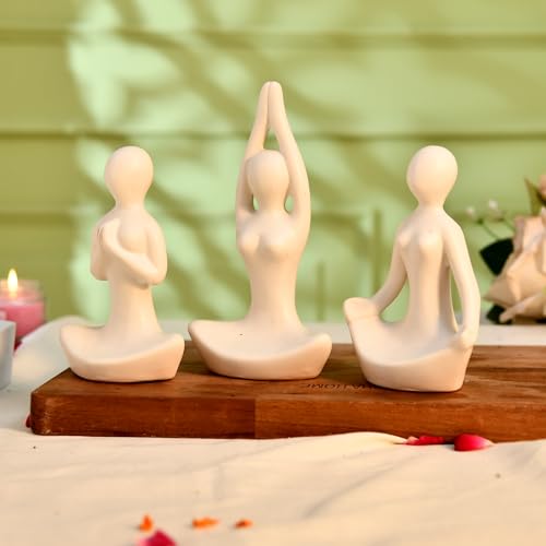 Image of CraftVatika Home Decor Decoration Items for Living Room, Modern Art Lady Yoga Posture Set of 3, Decorative Showpiece Gift for Women, Housewarming Wedding Gifts, Office Shelf Decorations