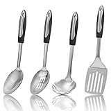 4-Piece Cooking Spoons Set, Serving Spoons Set, Stainless Steel Kitchen Cooking Utensil Sets, Slotted Spoon, Ladle, Turner, Serving Spoon, Commercial and Residential Use