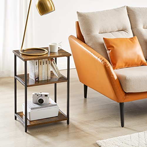 IBUYKE Industrial Side Table,End Table,Nightstand,3-Tier Storage Shelves,Steel Frame,for Hallway,Sofa,Living Room, Bedroom,Rustic Brown, 39 x 29 x 58.5 cm TMJ402H