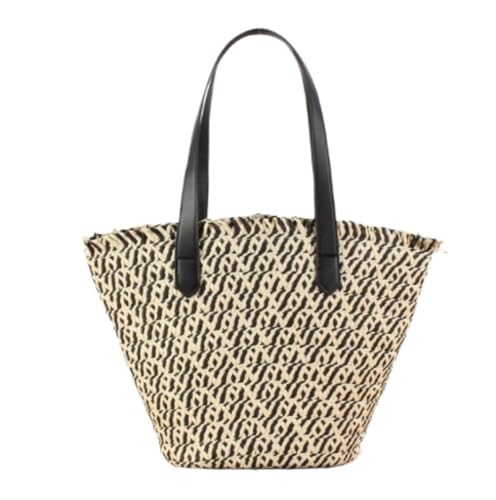 DGSYUAN Bolso Paja Mujer Verano Bolsa de Paja Los Bolsos Grandes De La Paja para Las Mujeres Hacen Punto El Bolso De Playa De La Bolsa De Asas De La Paja Bolsa de Playa de Paja(Black)