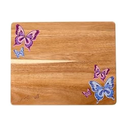 Dolly Parton Acacia Wood Reversible Cutting Board, Butterfly Print, Gentle on Knives, Ideal for Chopping and Serving, 8 x 10 Inch