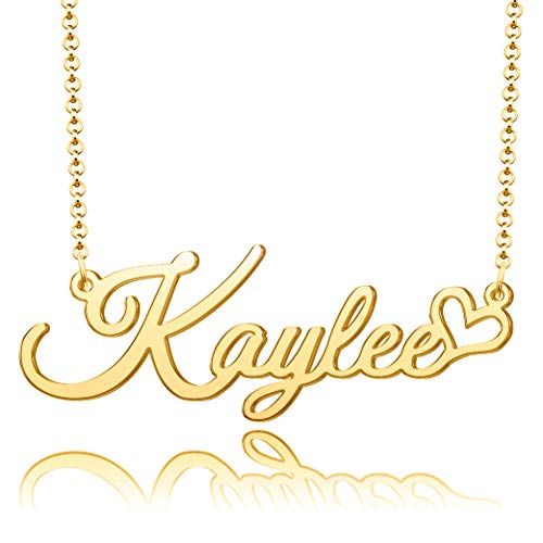 SexyMandala Name Necklace Gold Plated Personalized Sterling Silver Love Heart Custom Made Nameplate 925 Jewelry for Any Name Gift for Girls Womens