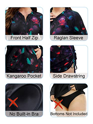 Halcurt Plus Size Rash Guard for Women UPF 50+ Zip Drawstring Ruched Pocket Top4