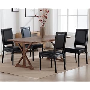 Kmax Dining Room Chairs PU Leather French Chairs Black Wood for Living Room Kitchen Farmhouse Square Back ChairsBlack Set of 2