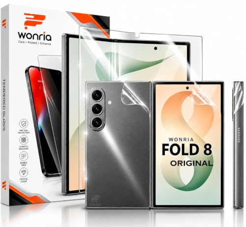 Image of WonRia Set of 4 - Screen Guard Protector Compatible with Samsung Z Fold 8 5G Unbreakable Membrane | Front + Back + Inner + Hinge | 360 TPU Film | Installation Kit