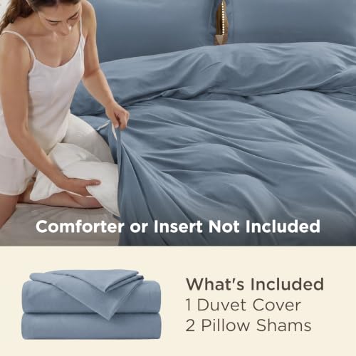 Image of Bedsure Duvet Cover Full Size - Soft Double Brushed Bedding Set for Kids & Adults, Zipper Closure, 3 Pieces, Includes 1 Duvet Cover (80 inchx90 inch) & 2 Pillow Shams, NO Comforter, Dusty Blue