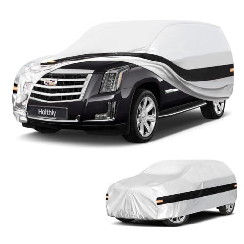 Image of 10 Layers SUV Car Cover Custom Fit for Cadillac Escalade ESV (2002-2026), Waterproof All Weather for Automobiles, Outdoor Full Cover Sun Dust Rain Protection with Cotton. Silver