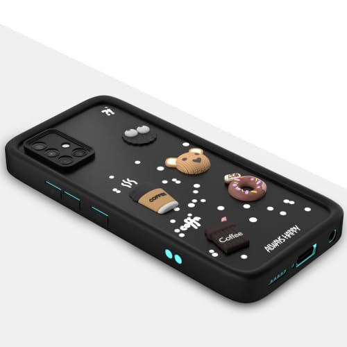 Image of Bintage Back Cover Compatible for Samsung A51 4G | Cute Fun Ball | 3D Taddy Smiley Coffee | Milk Case | Full Body Protection - Black