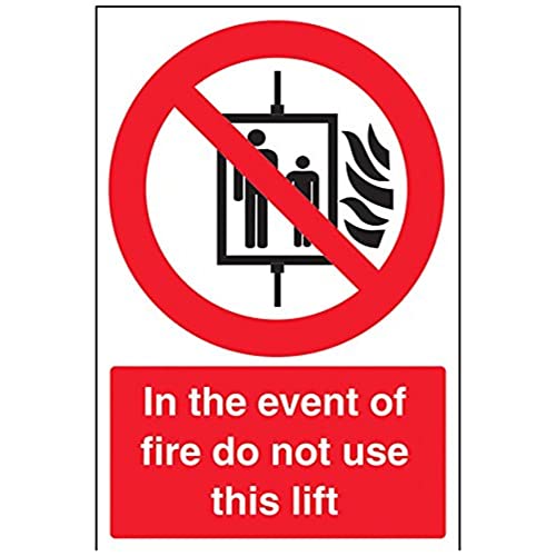 V Safety In The Event Of Fire Do Not Use This Lift Sign - 200mm x 300mm - 1mm Rigid Plastic