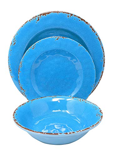 Giannas Home 12 Piece Rustic Farmhouse Melamine Dinnerware Set Service for 4 Easter Egg Blue