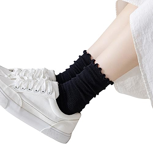 Image of UTTPLL Womens Cotton Crew Socks Ruffle Turn-Cuff Fashion Princess Lettuce Ankle Socks Athletic Thin Gift Dress Socks
