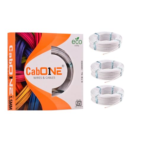 Image of CabONE Pack of 3 Electrical Wire 1.5mm | 90 Meter Single Core CCA Copper Cable | Heat Resistant No-Drip PVC Insulation | High Current Carrying Capacity House Wire
