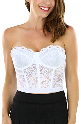 Tobeinstyle Low-Back Shaping Floral Lace Bustier - White - 34D #TOP30