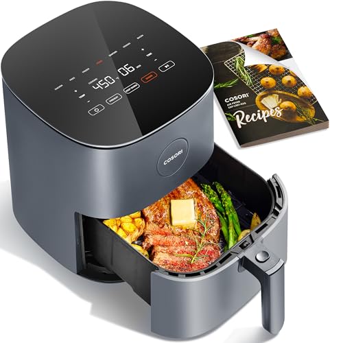 COSORI Air Fryer 9-in-1, Compact 5-Qt, Perect for Meat Enthusiasts with 450°F Max Heat Function , 130+ In-App Recipes, Little to No Oil, Easy Clean Glass Touch Panel & Nonstick Basket, Gray