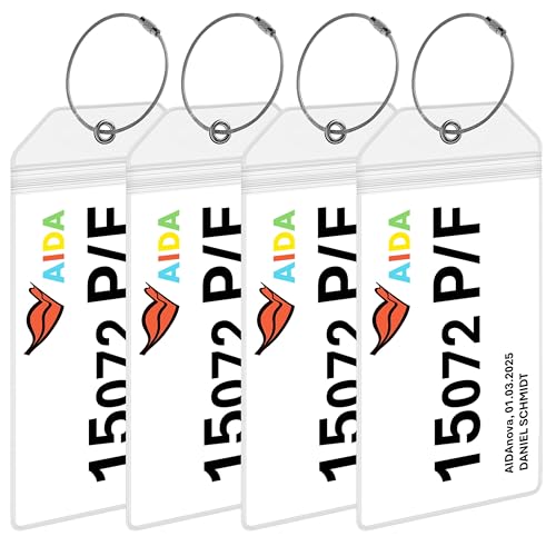 AIDA Kofferanhänger [4er-Pack] Wasserfest & Robust aus Transparentem PVC Gepäckanhänger für AIDA Kreuzfahrten 2026 2027 2028 Kreuzfahrt Zubehör