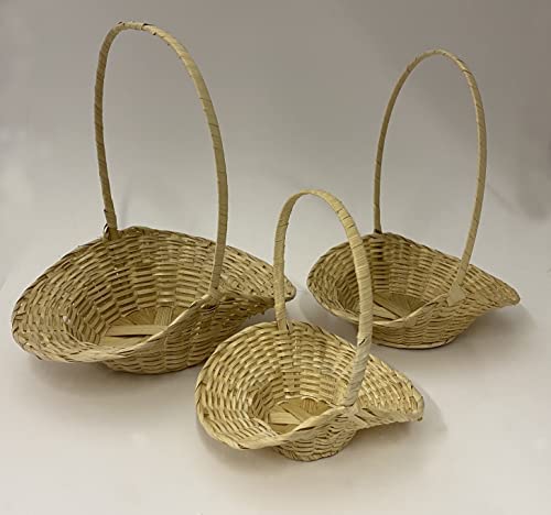 CalCastle Craft Bamboo Baskets with handle Gift Baskets, Woven Bread Roll Baskets, Food Serving Baskets, Natural Bamboo Material (6
