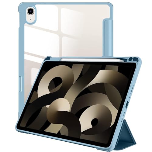 Image of Amazon Basics Smart Case for Apple iPad Air 11 Inch M2 2024, Air 6th /5th Gen 2022 /4th Gen 2020 | Trifold Stand with Pencil Holder, Transparent Back Flip Cover (Sky Blue)