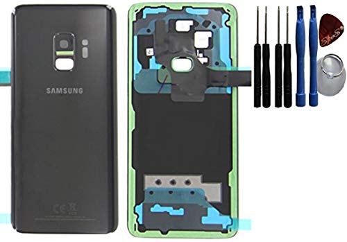 SPES Tapa de batería Original Parte Posterior, Cubierta de la batería para Samsung Galaxy S9 G960F Negro/lámina Adhesiva/Herramienta