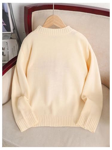 Image of BEAUDRM Girl's Bow Sweater Crew Neck Cute Sweaters Long Sleeve Knit Pullovers Sweater