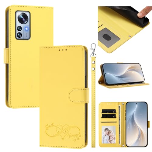 Jiajihua Cover Compatible with Xiaomi 12S Pro 5G,Compatible with Xiaomi 12 Pro 5G Phone Case【Card Cash Slot Wallet Design Flip Kickstand Drop Protection】 Yellow