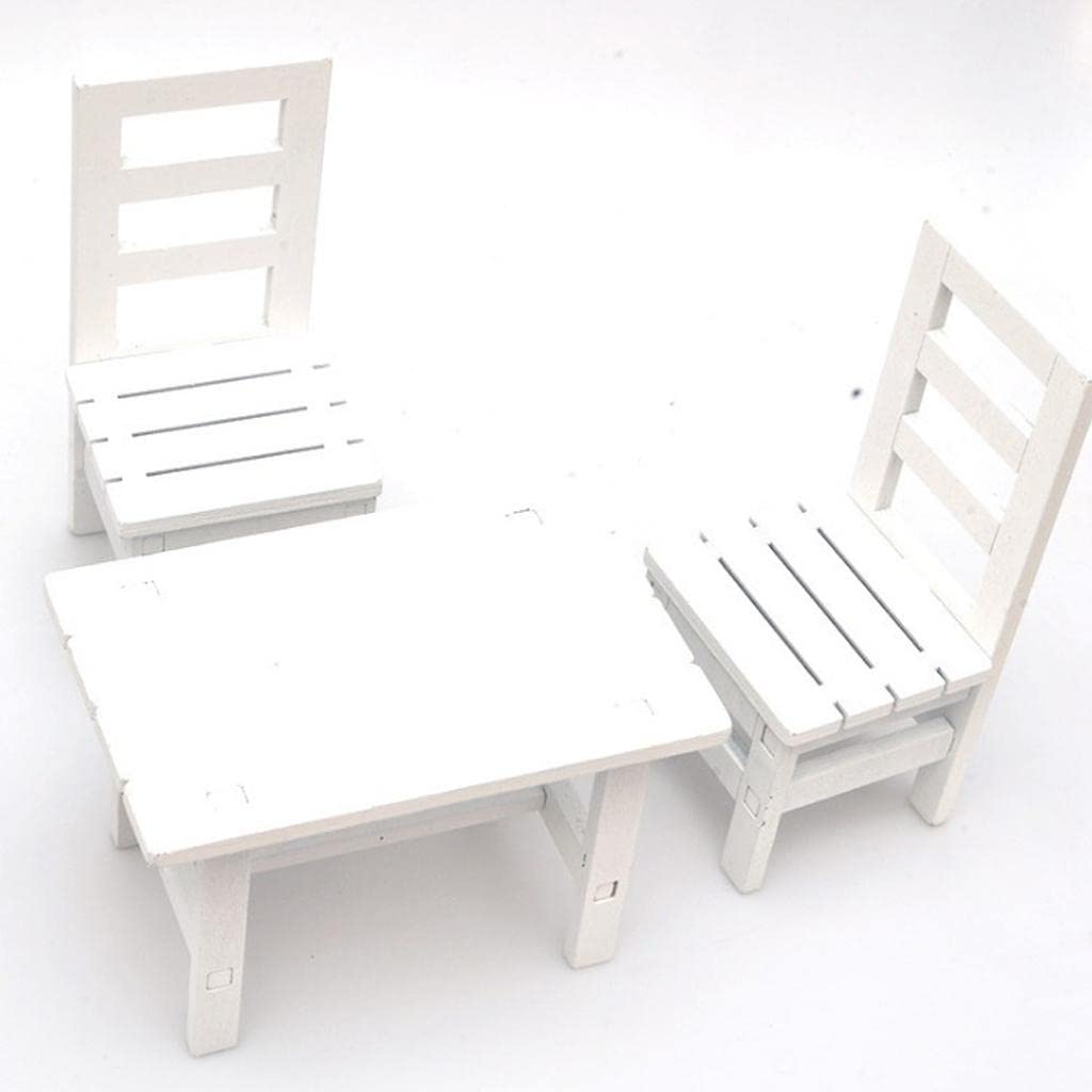 predolo Ensemble de Meubles en Bois Miniatures à L'échelle 1:6 | 1 Table et 2 Chaises de Dossier pour Kit de Décorations de Maison de 1/6 | pour Les FI, Blanc