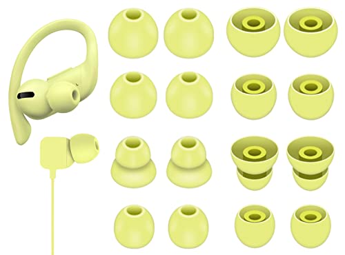 Image of 8 Pairs Powerbeats Pro Ear Tips Buds, 4 Size Replacement Soft Flexible Fit in Case Noise Reduce Silicone Gel Earbuds Eartips Wing Skin Accessories Compatible with Beats Flex /BeatsX - Yuzu Yellow