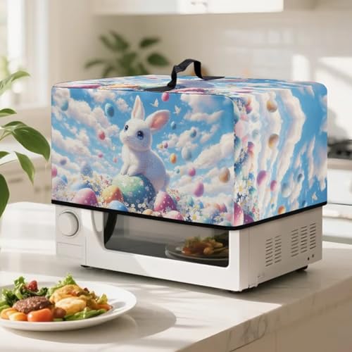 Image of Countertop Oven Cover Protective Toaster Oven Dust Cover Decorative Easter Party Holiday Indoor Decor, L, 20.9 x 15.7 x 12.4 Inches, Bunny Easter Eggs Daisy Pattern Blue