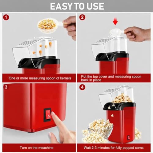 Image of Electric Hot Air Popcorn Maker 1200W | Oil-Free Popper Machine | Healthy & Delicious Snacks for Kids and Adults