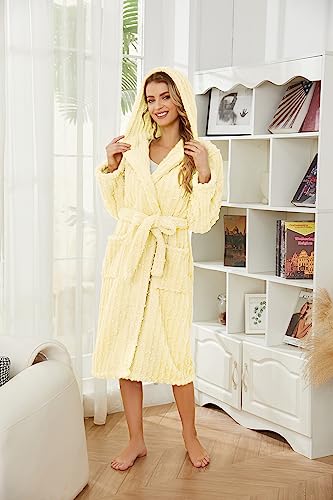 HEARTNICE Fuzzy Soft Robes for Women, Long Plush Hooded Robe Fluffy Warm Bathrobes3