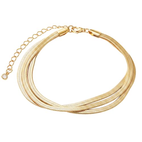 Image of FIOROYAL 925 Sterling Silver Flat Snake Chain Bracelet Two/Three Layered G2