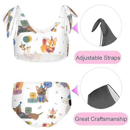 Image of QUGRL Funny Dogs Gifts Girls Swimsuit Bikini Set Cute Kids Bathing Suits for Girls 2 Piece Bowknot Swimwear Tankini Hawaiian 7-8 Years