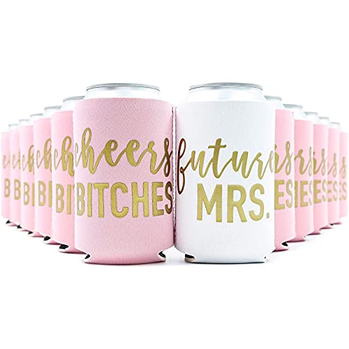 12 oz Cheers Bitches Neoprene Can Cooler Sleeves for Bachelorette Party (12 Pack)
