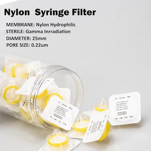 Image of Sterile Syringe Filter Nylon Hydrophilic Filtration 0.22 um Pore Size, 25 mm Membrane Diameter, 20 Pack, Sterile Packed Individually for HPLC Sample Preparation