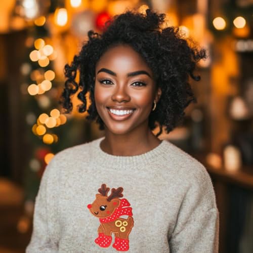 6'' Large Christmas Red Nosed Reindeer Embroidered Iron On Sew On Patch Felt Applique - Thumbnail 4