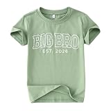 SOFEON Big Brother Shirt Toddler Boy Embroidered Big Bro Est. 2026 T-Shirt Kids Summer Short Sleeve Announcement Tees Tops(Green,7-8T(140))